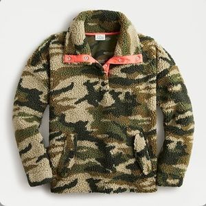 XXS 🔖 J. CREW Snap-collar Sherpa Fleece Jacket Sweatshirt Camo AE962 $138